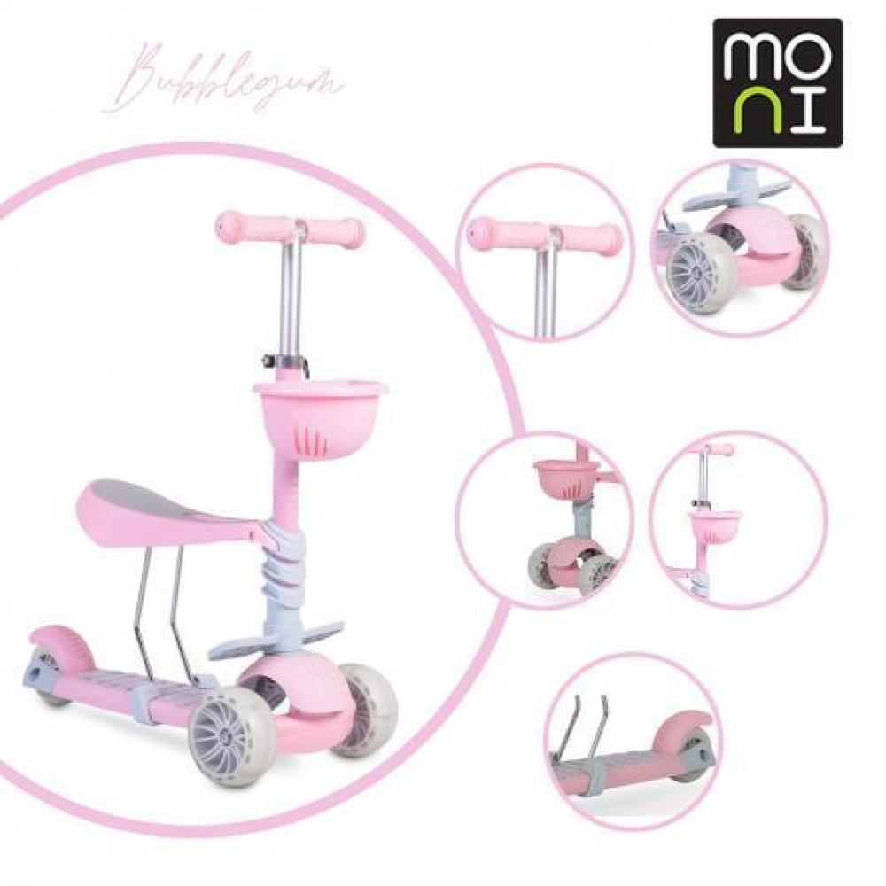 Παιδικό Πατίνι Moni Bubblegum 3 in 1 Τρίτροχο με Κάθισμα για 3+ Ετών Ροζ