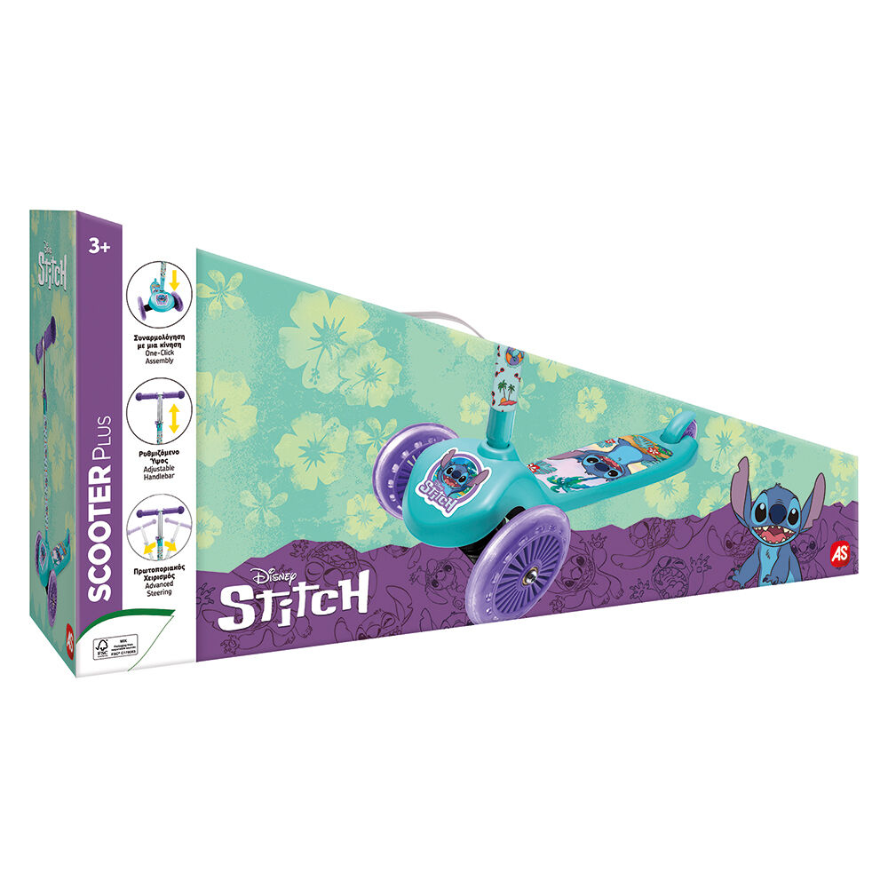 AS Παιδικό Πατίνι Αναδιπλούμενο Plus Disney Stitch Τρίτροχο για 3+ Ετών Τιρκουάζ