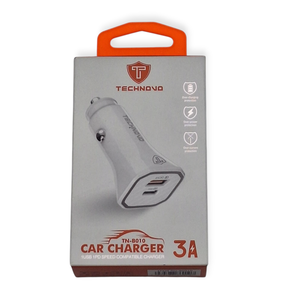 TECHNOVO Φορτιστής Αυτοκινήτου με Θύρες USB QC3.0 & USB-Type C 20W - Λευκός