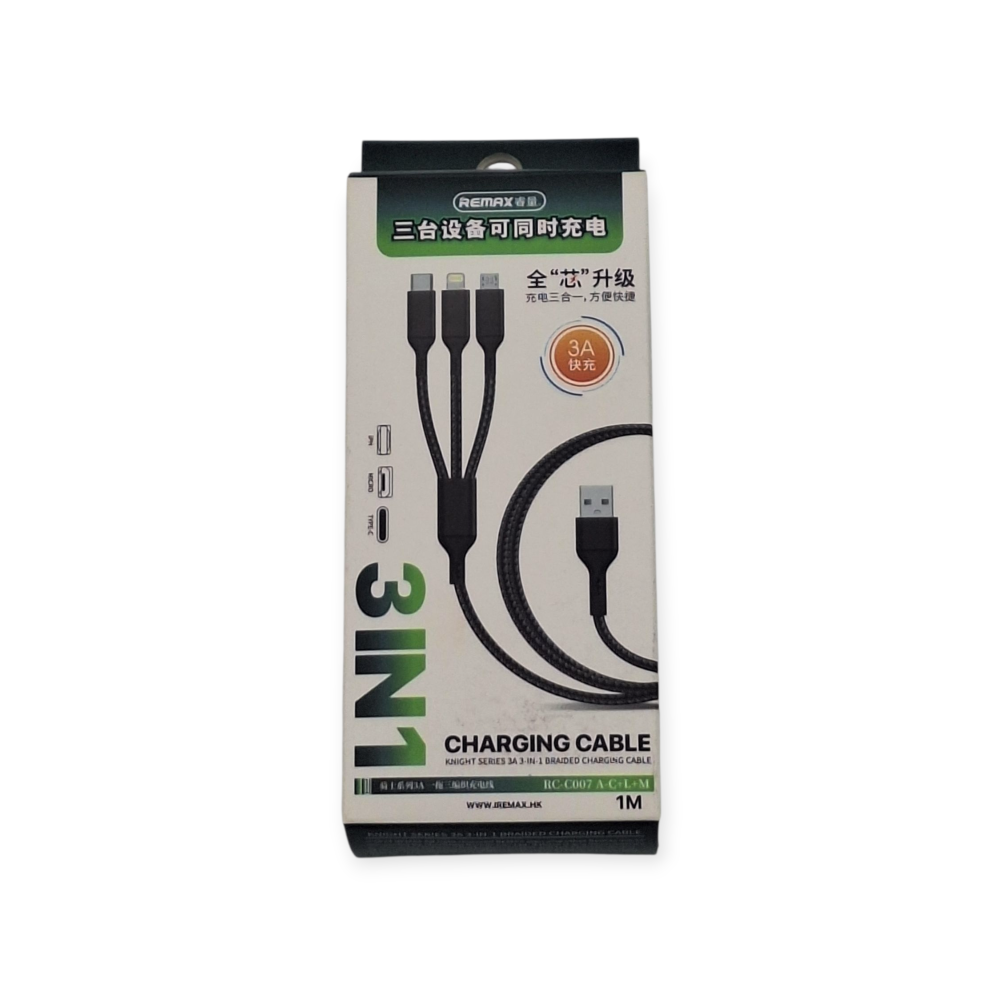Remax Καλώδιο 3-in-1 USB to micro USB, type C, lightning - 1M 3A - Μαύρο