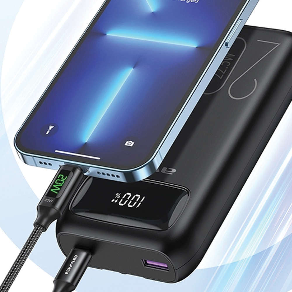 Power bank γρήγορης φόρτισης 20000 mAh 22.5w με 2 Θύρες USB-A και Θύρα USB-C -AWEI P169K - Μαύρο
