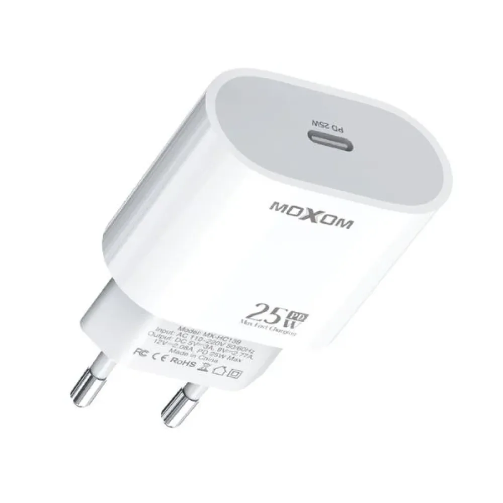 MOXOM Φορτιστής με Θύρα USB-C και Καλώδιο USB-C - Lightning 25W Λευκός - MX-HC139