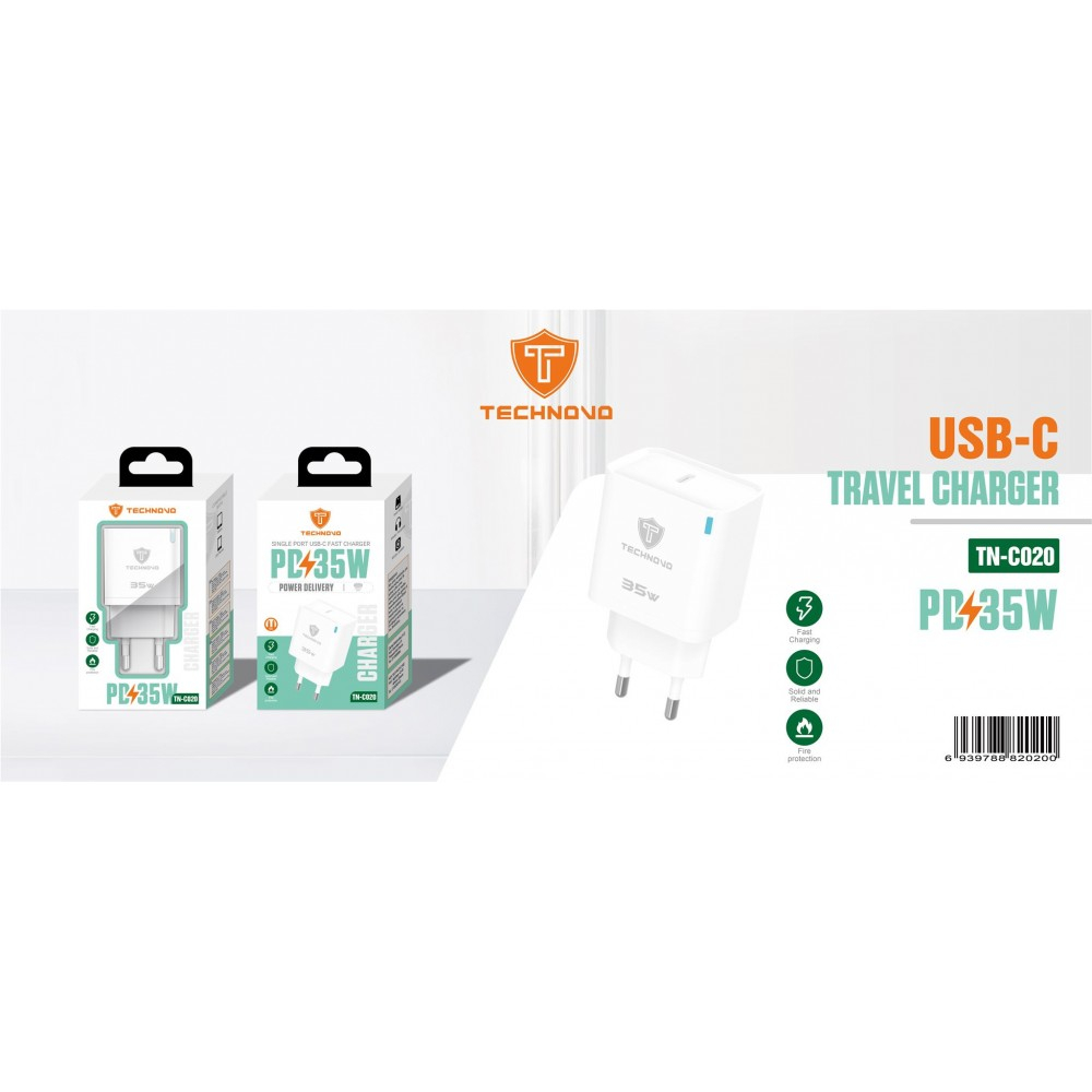 TECHNOVO Φορτιστής Χωρίς Καλώδιο με Θύρα USB-C 35W - Λευκός