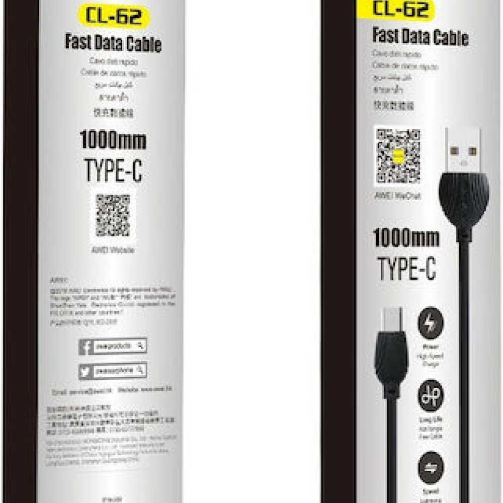 AWEI Καλώδιο φόρτισης & data - USB to Type C– CL-62 – 1M - Μαύρο
