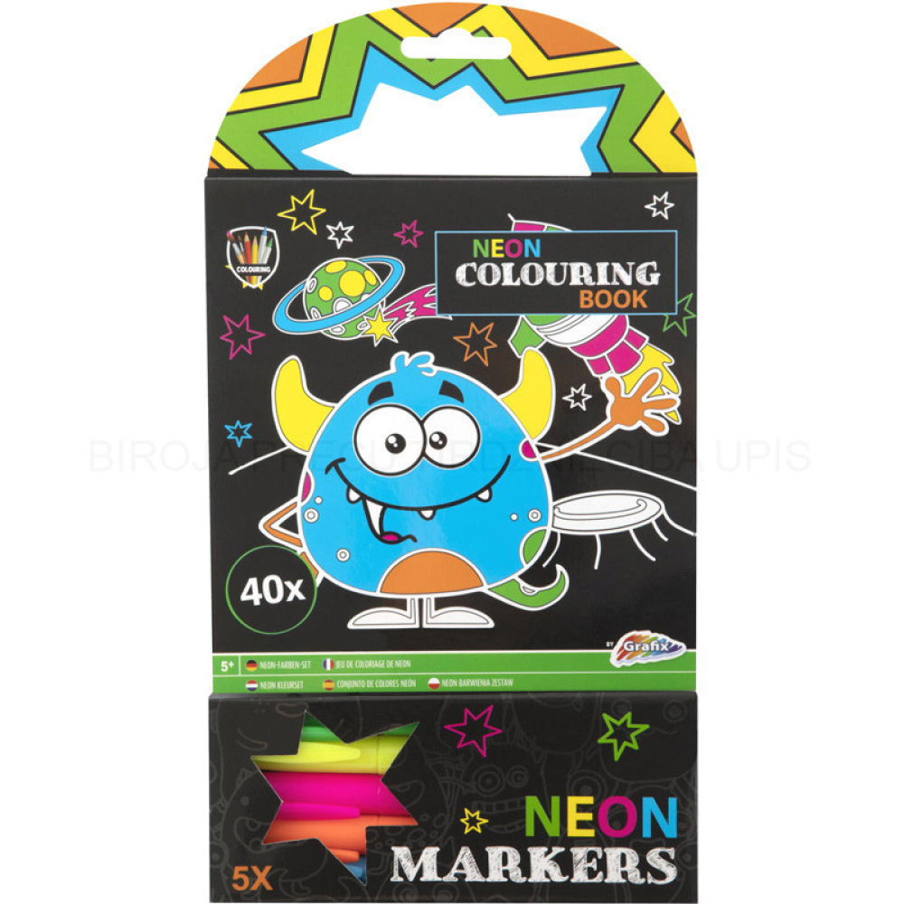 Neon Colouring Book 15×15 Cm, 40 Sheets
