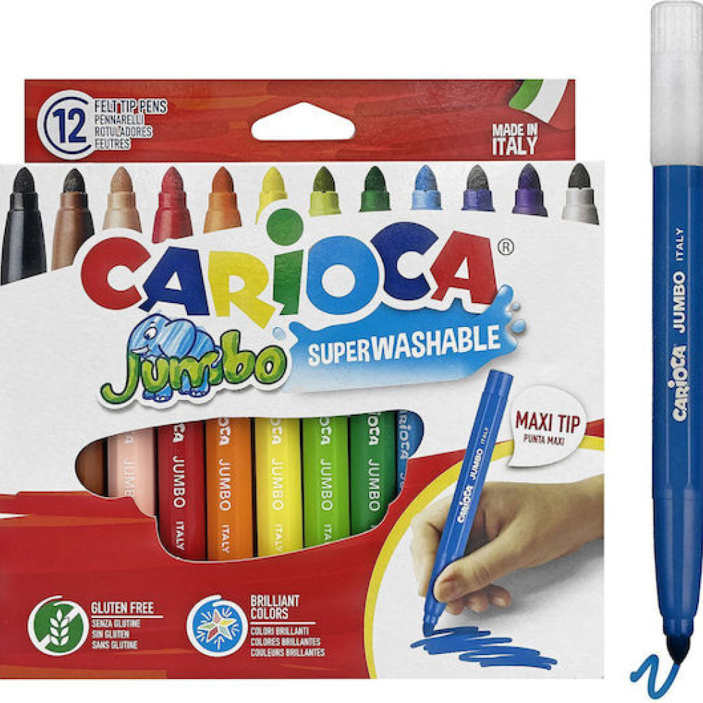 Carioca Jumbo Μαρκαδόροι Ζωγραφικής 6mm Χονδροί Σετ 12 χρώματα