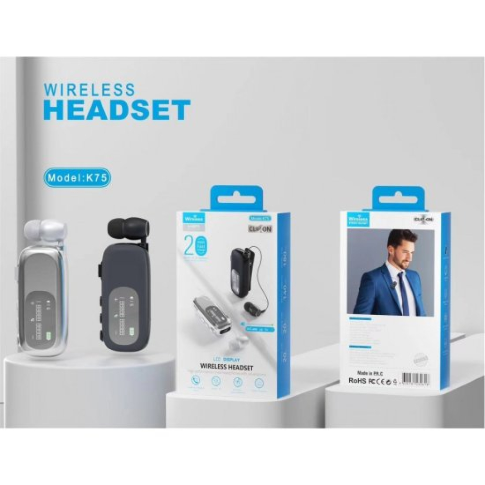 K75 In-ear Bluetooth Handsfree Ακουστικό Πέτου Μαύρο