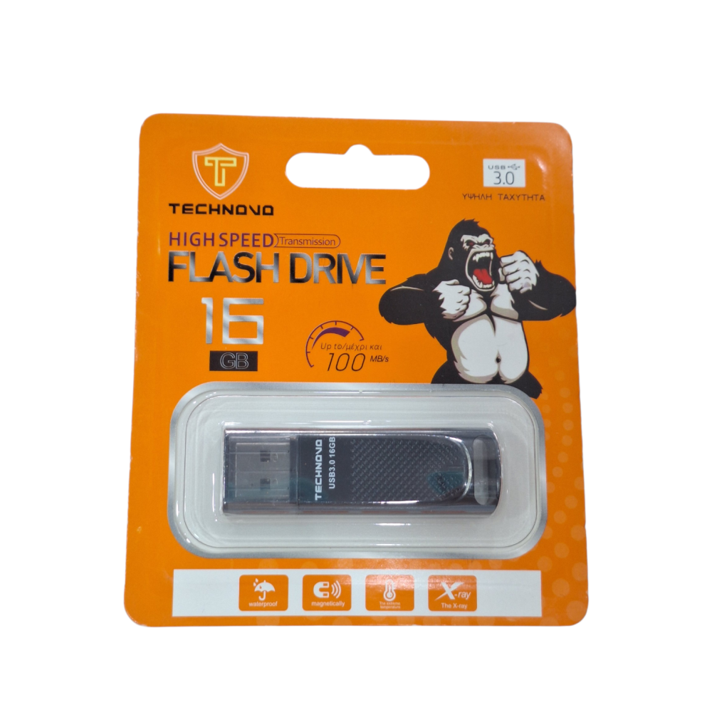 USB Flash Drive Technovo 16GB USB 3.0 Μαύρο