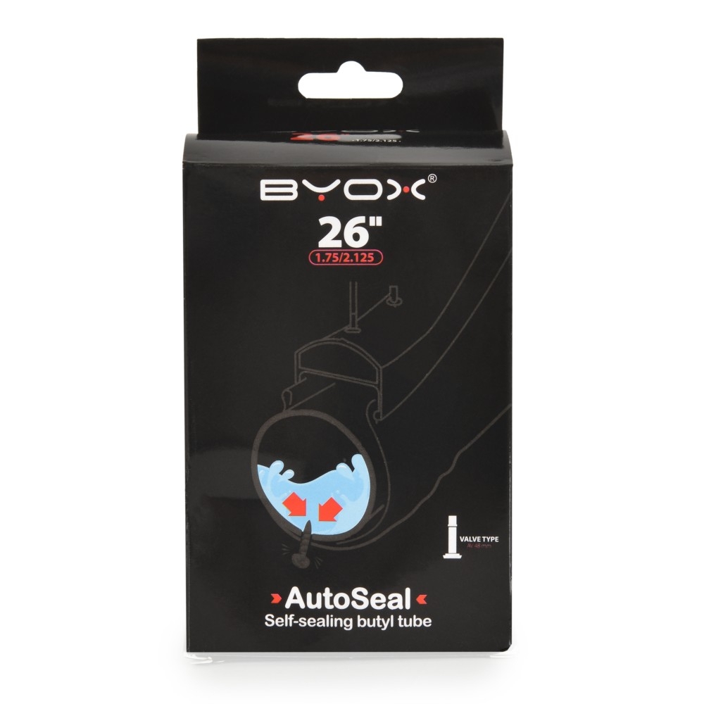 BYOX AutoSeal anti puncture butyl tube 26“*1.75/2.125 ; A/V 48mm, body width 42mm