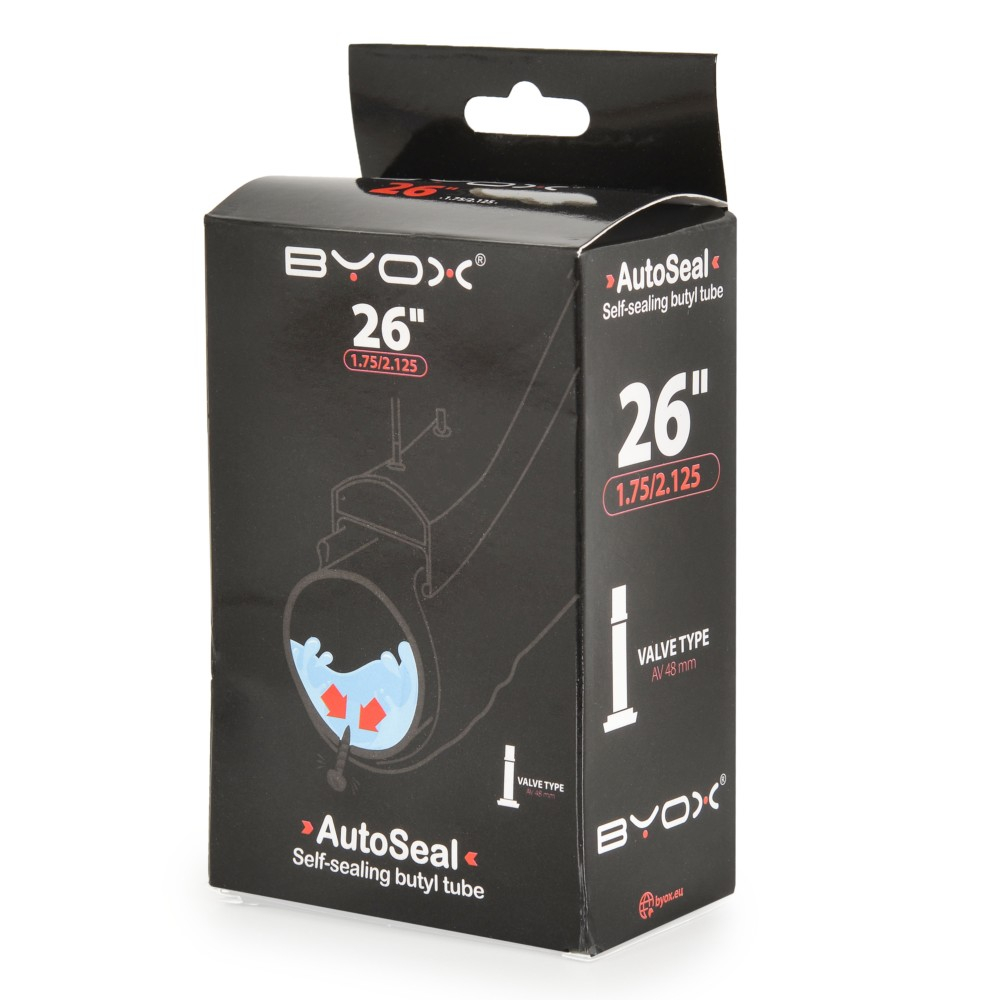 BYOX AutoSeal anti puncture butyl tube 26“*1.75/2.125 ; A/V 48mm, body width 42mm