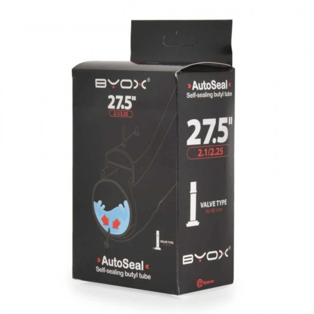 BYOX AutoSeal anti puncture butyl tube 27.5“*1.75/2.125 ; A/V 48mm, body width 50mm