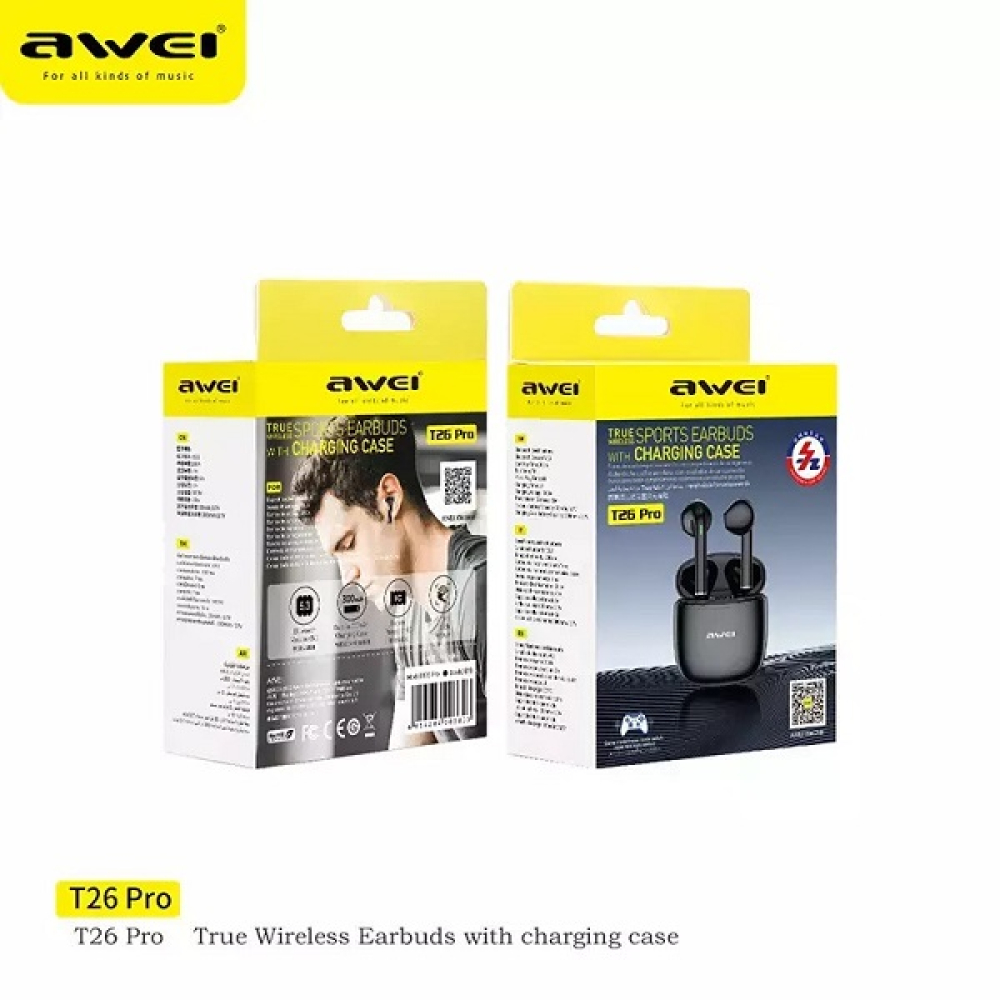 Awei T26 Pro In-ear Bluetooth Handsfree Ακουστικά με Θήκη Φόρτισης Λευκό